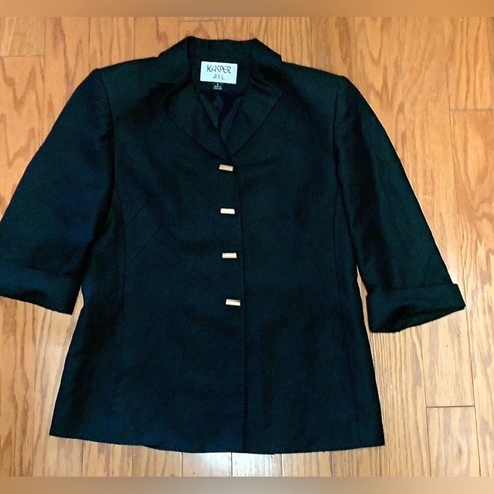 Women's 6 Wooden Button Linen Blend KASPER ASL Blazer Jacket Coat Top